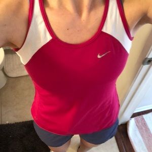 Nike DRI-FIT Workout Top Hot Pink & White Mesh | S